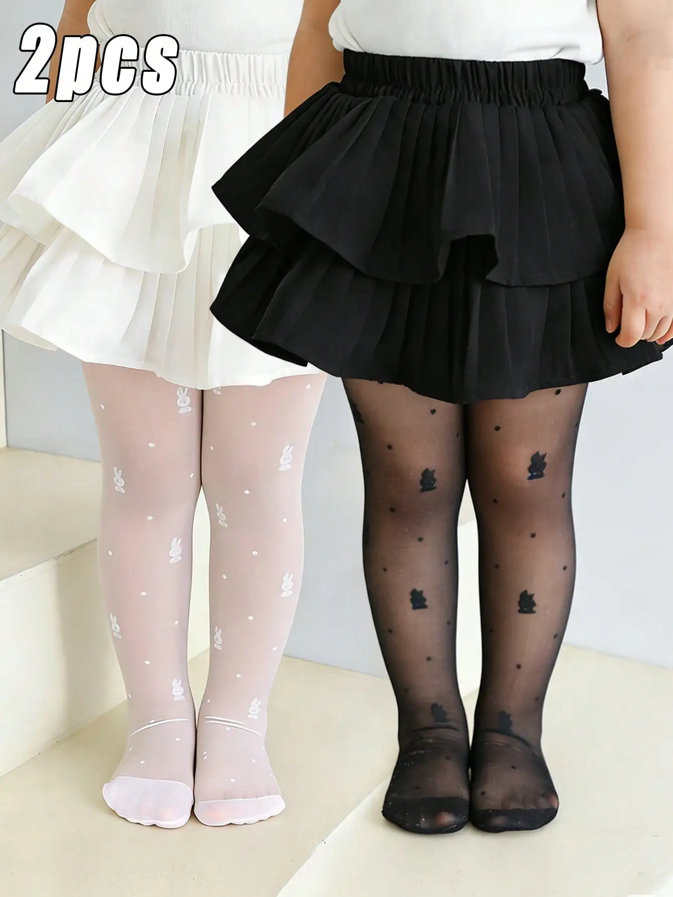 2Pack Toddler Girl Rabbit Print Tights 0-14Y Sun Protection Sheer Elastic Kid Pantyhose for Summer Dress Casual Daily Play Wear