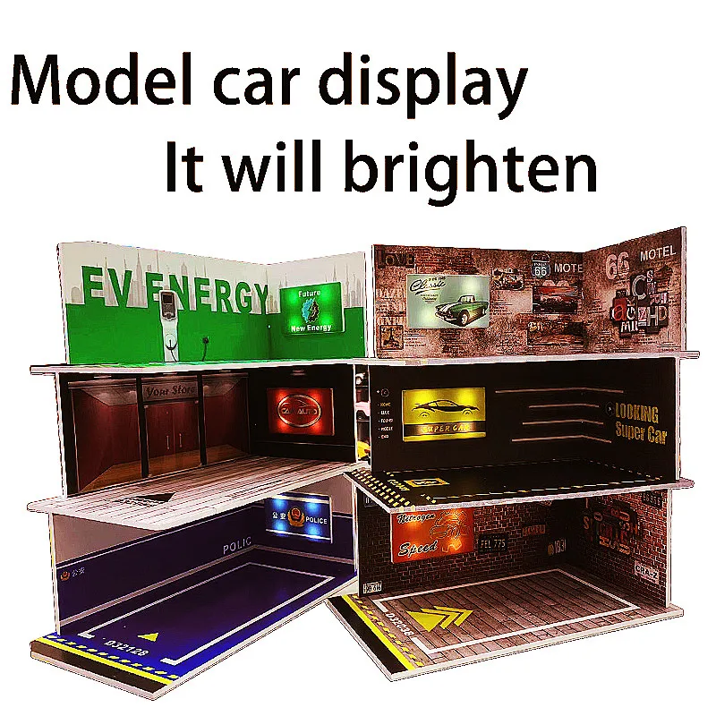 Escala diorama 1 32 led modelo de garagem carro simulação estacionamento exibir caso cena diy decoração para diecast carro brinquedos presentes