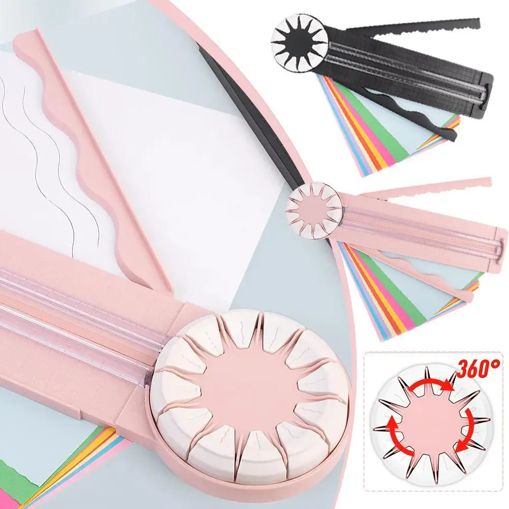 12 In 1 Paper Cutter 360 Degree Rotary Hand-Cutting Paper Trimmer DIY  Dashed Straight Line  Wavy Line Cutting Paper Trimmer