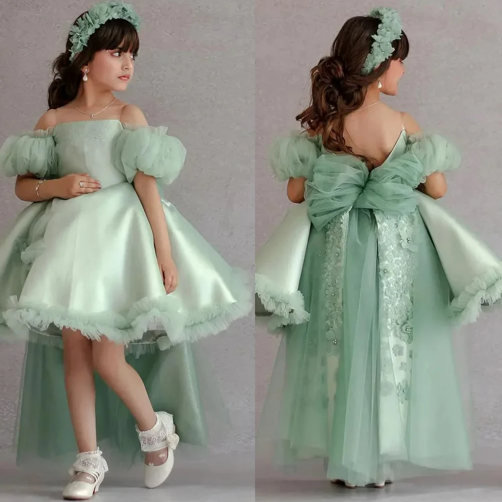 Flowers Girl Dress Luxury Green Sage Offensive Children Princess Clothes for Wedding Kids Birthday Party First Communion Gowns