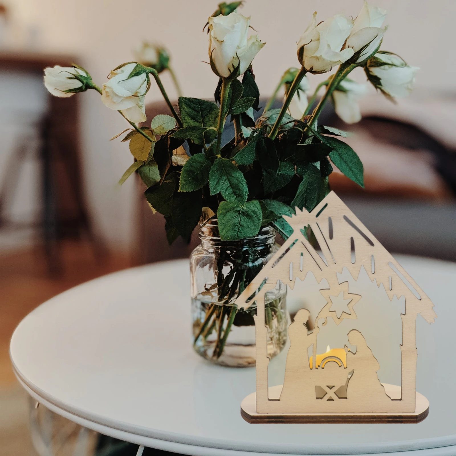 

4pcs Wooden Holder Desktop Ornament Home Office Decor Creative Candleholder for Bedroom Living Room Wedding