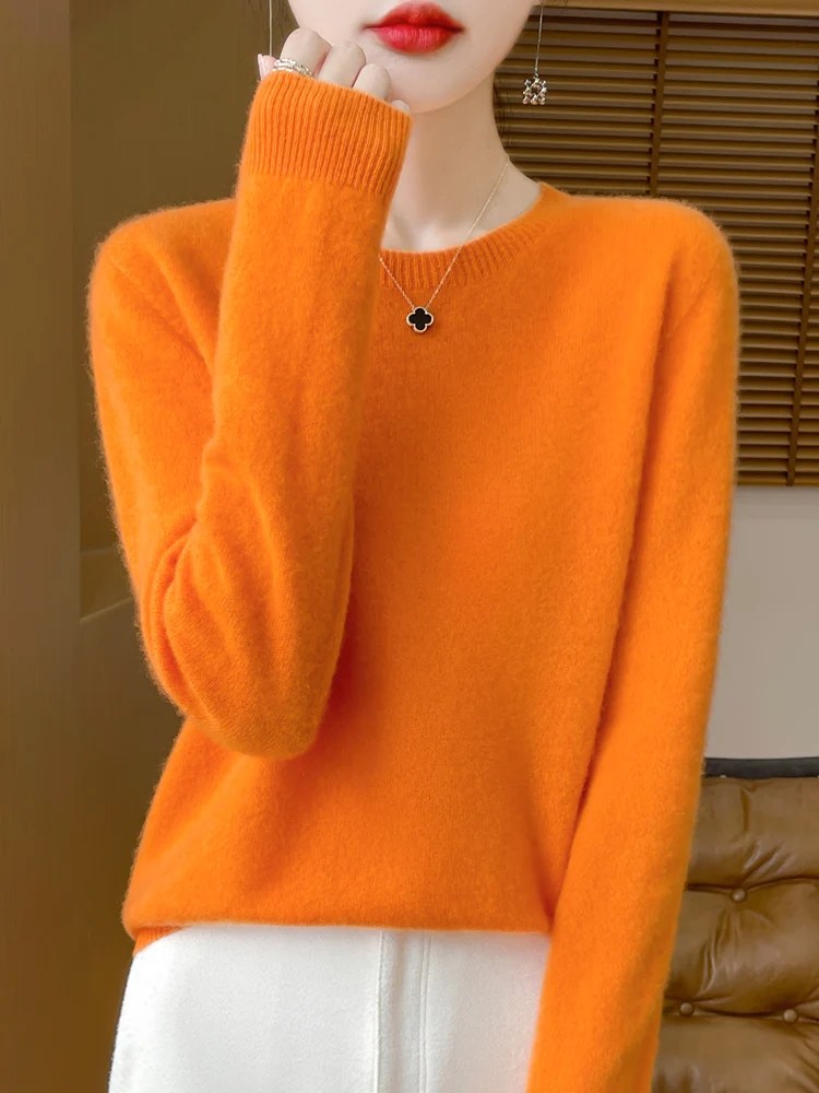 Autumn Winter Women 100% Merino Wool Sweater O-Neck Cashmere Pullover Basic Fashion Clothing Comfort Warm Top Casual Solid