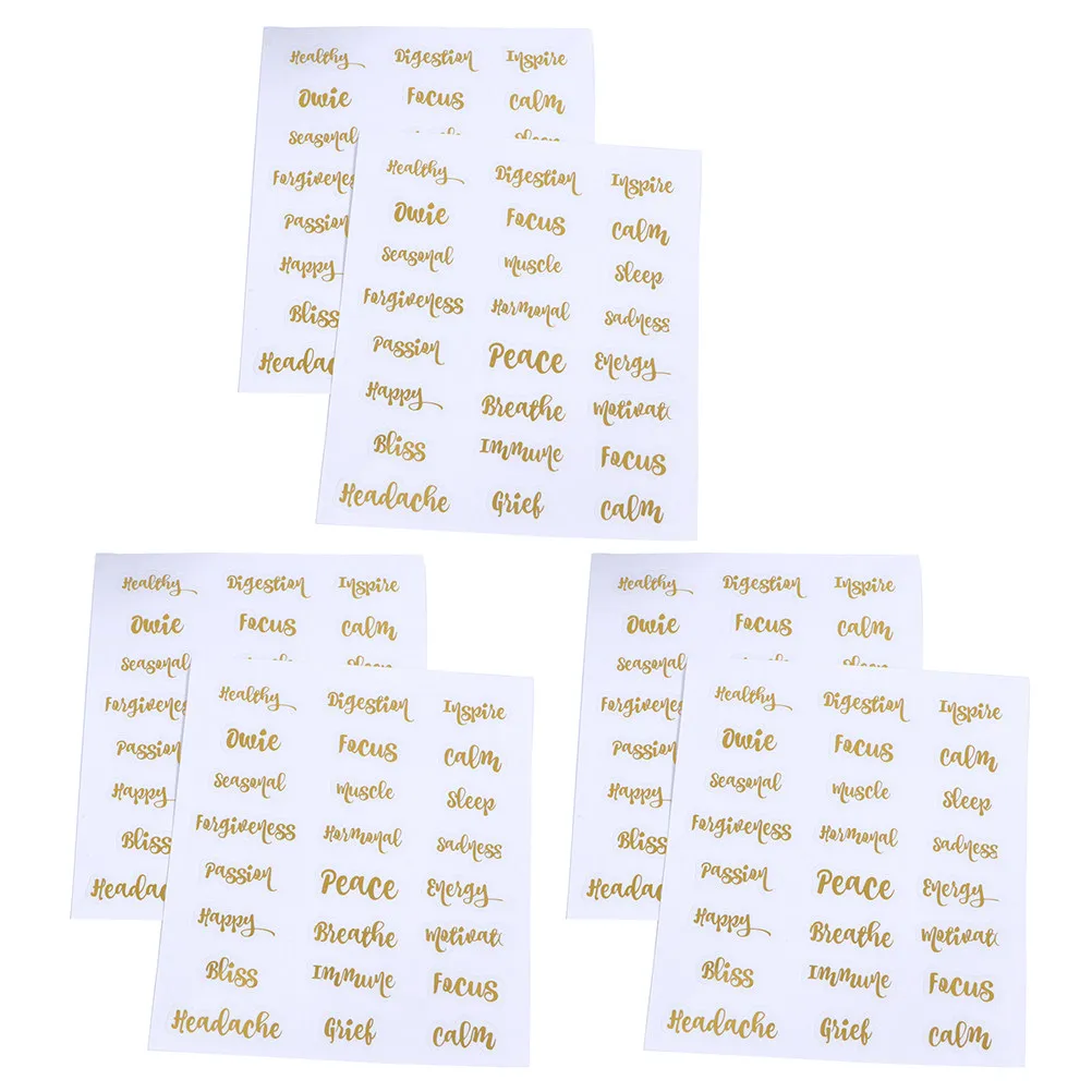 

6 Sheets Golden Letters Labels Essential Oil Bottle Stickers Oil Bottle Decals Stylish for Perfume Bottles Books
