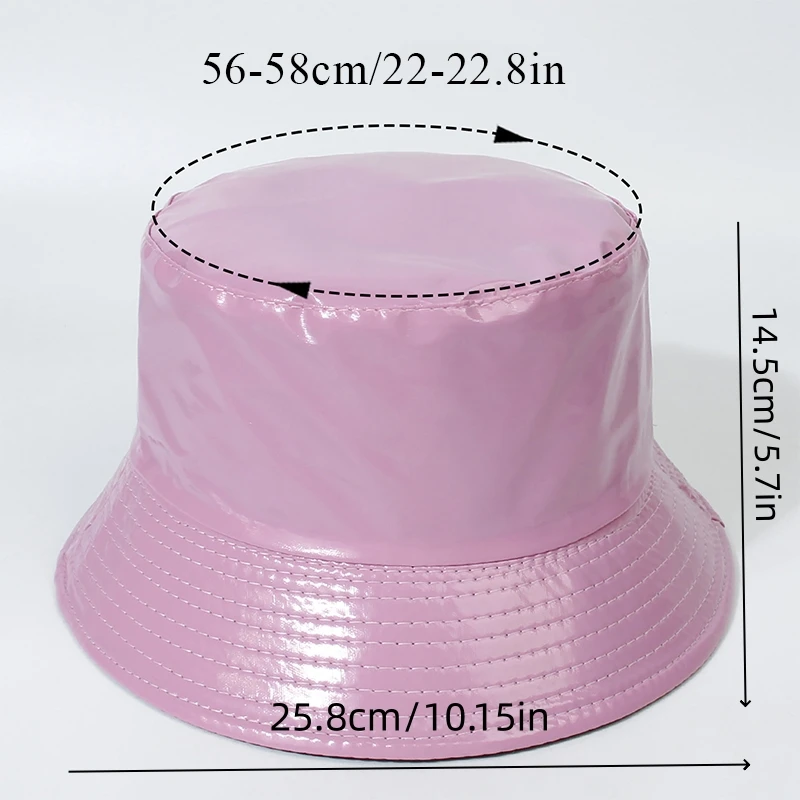 Shiny Hip-Hop PU Leatherr Bucket Hat for Women Men Waterproof Panama Cap Fishing Cap Foldable Fashion Soild Hiking Hat Street