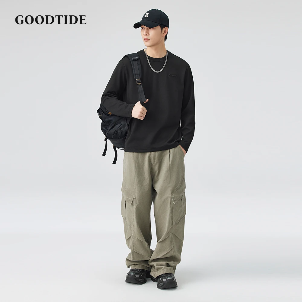 Fashion Men's Casual Crew Neck Long Sleeve T - Shirt 2025 Winter New Embroidered Logo Detail and Loose Fit Comfortable Top