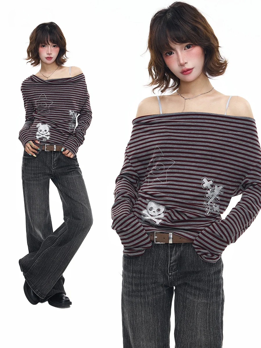 

Женская футболка Sanowers в американском ретро-стиле с полосками, с длинным рукавом, для весны и осени, базовая, дышащая, свободного кроя