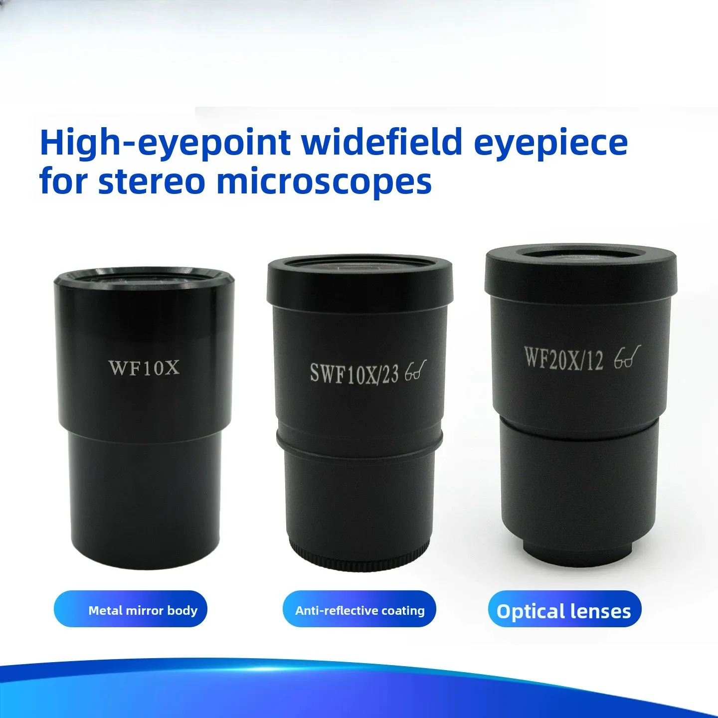 Oculaire de microscope stéréo, port standard 30 mm, grand champ de vision, point d'œil élevé, ultra grand angle, modèle général SWF10X/20X