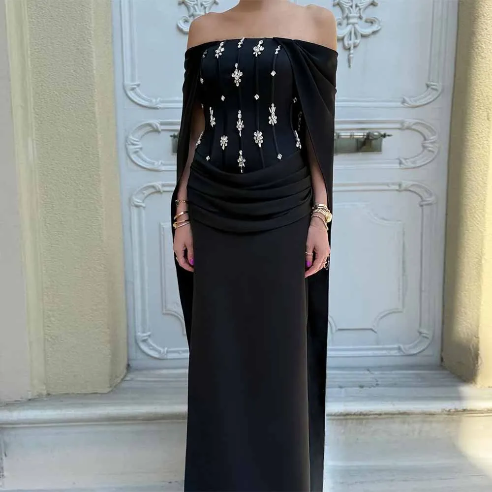 

Классные свадебные платья для мам, атласные обручальные платья-футляры/колонны, черный плащ со стразами и открытыми плечами, длинное свадебное платье 2025 г.