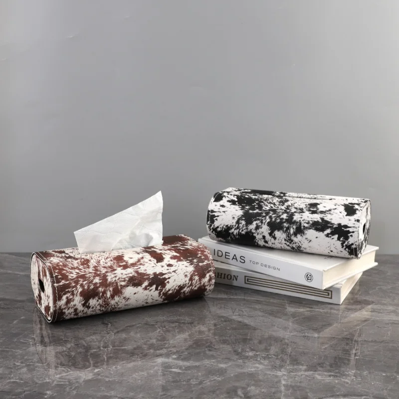 Nordic Creative Geometric Metal Leather Tissue Box Drawing Carton Tabletop Ornament Bedroom Dining Room Living Room Home Accesso