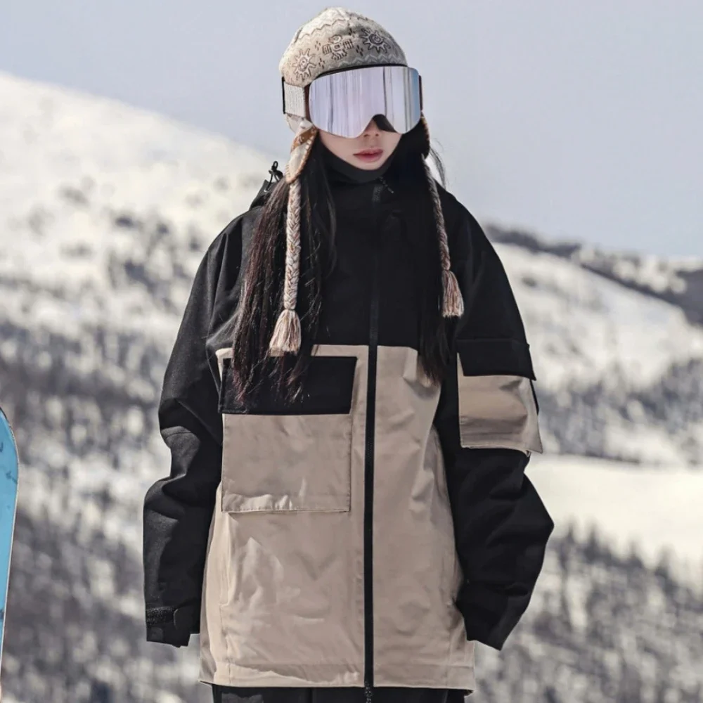 

New Men Super Big Pocket Snowboarding Jackets Loose Breathable Ski Coats Waterproof Insulated Unisex Winter Tops Zipper Hoodie