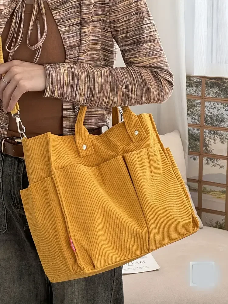 Cord-Umhängetasche Stilvolle Pendler-Schultertasche mit Mehreren Geräumigen Fächern Handtasche für Damen – Detail 24