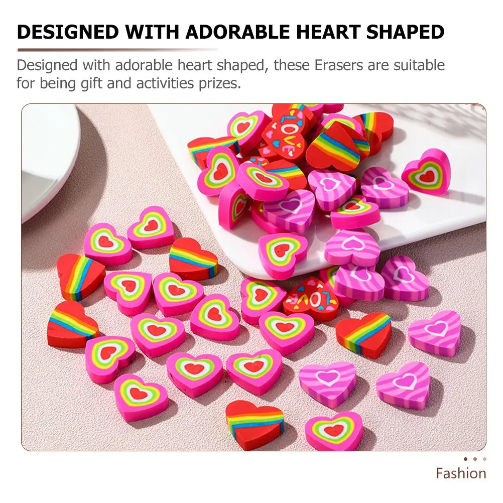 Cartoon Heart Erasers para pequenos estudantes, lápis coloridos para crianças, prêmio para estudantes, 48 pcs