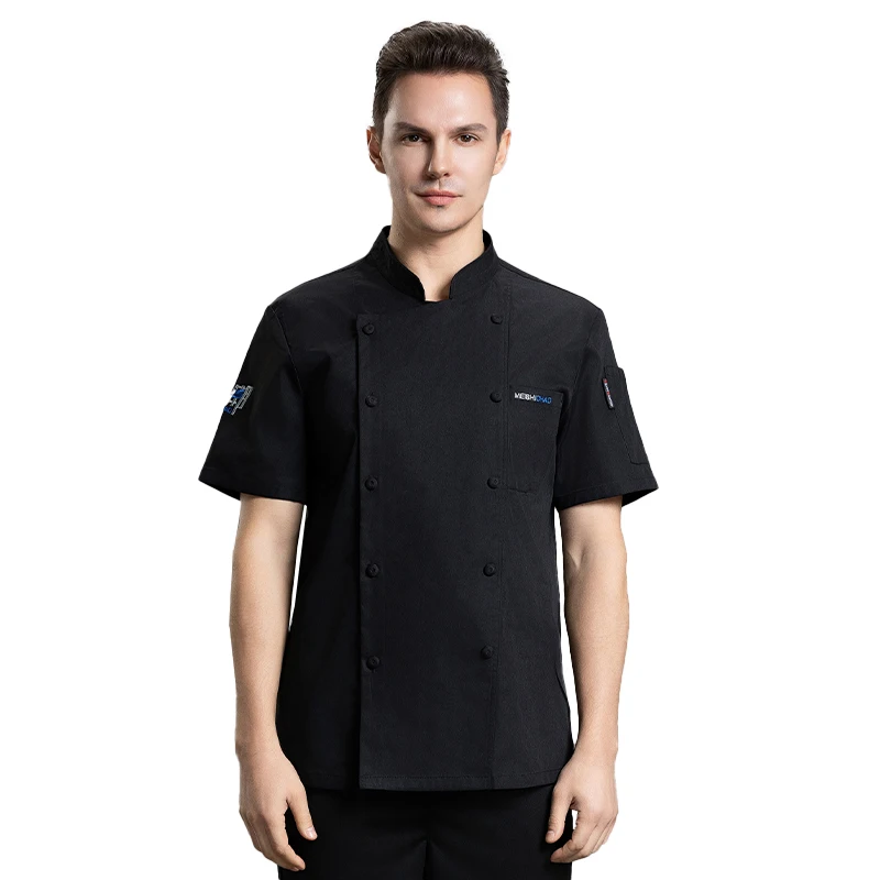 Chef Tops respiráveis para homens, Roupas de trabalho, Restaurante Cozinhar Jaqueta, Pizza Cook Uniforme, Camisas de cozinha, Traje de cafeteria