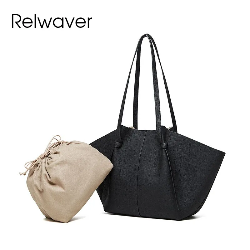 Relwaver, bolso de hombro para mujer, bolso de mano de cuero genuino, Primavera Verano 2021, bolsos grandes versátiles para mujer, bolso de viaje con ala trapecio