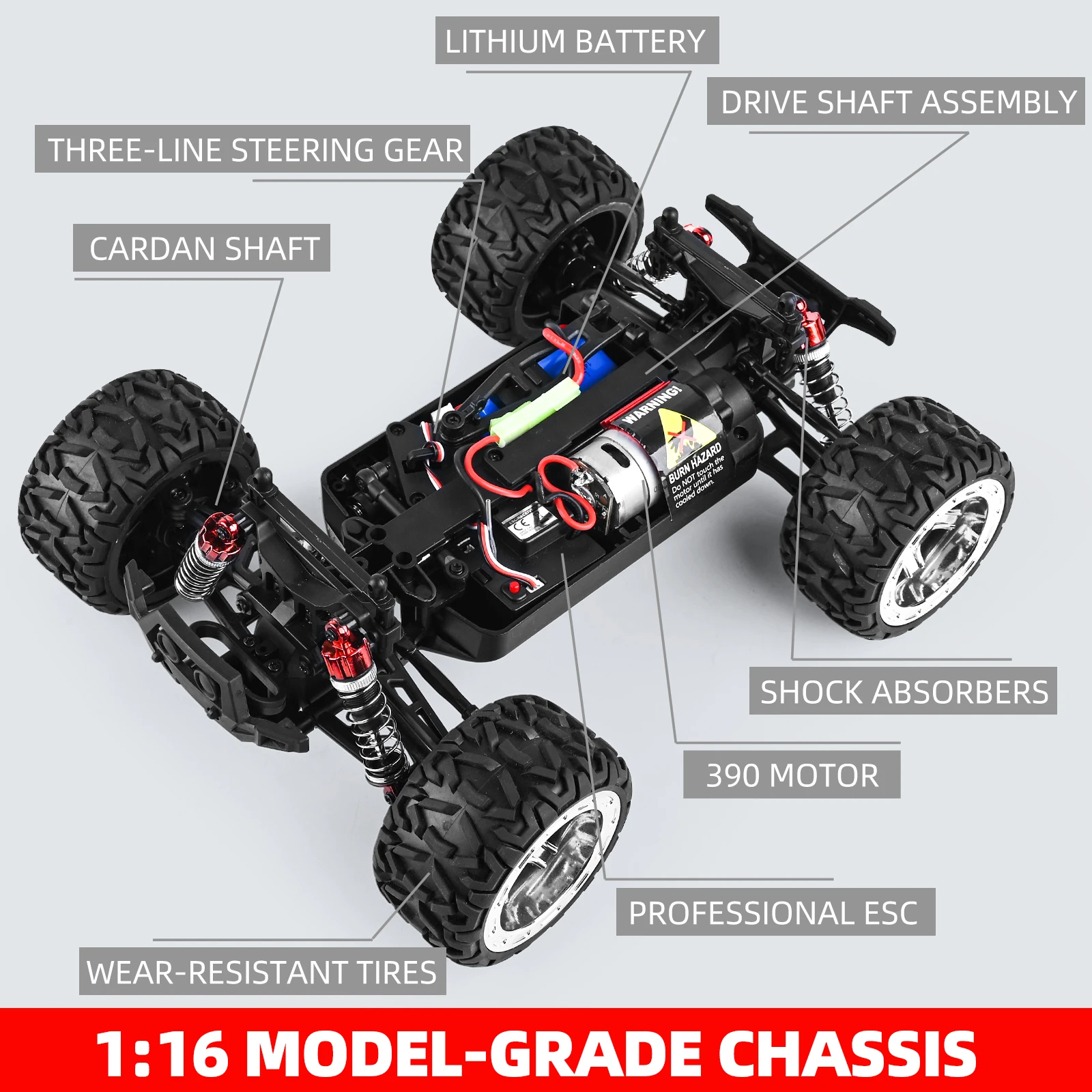 高速車両用オフロードタイヤ,2.4GHz,50 kg,リモートコントロール付き,車両用4輪サスペンションシステム