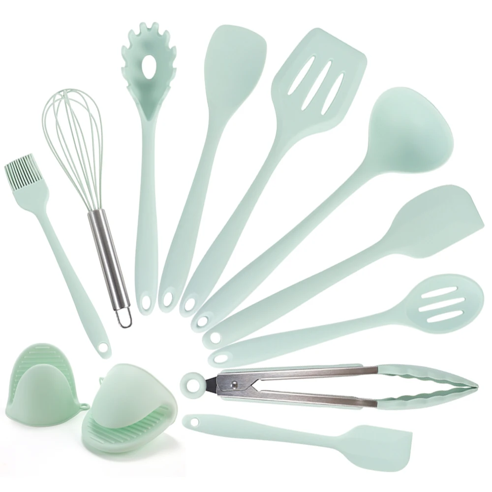 5/6/12Pcs Light Green Silicone Kitchen Utensils Egg Whisk Scraper Oil Brush Spatula Cooking Tool Sets Kitchen Baking Utensils