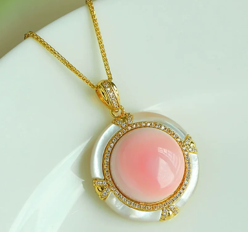 Charming natural pink conch pearl pendant + silver necklace