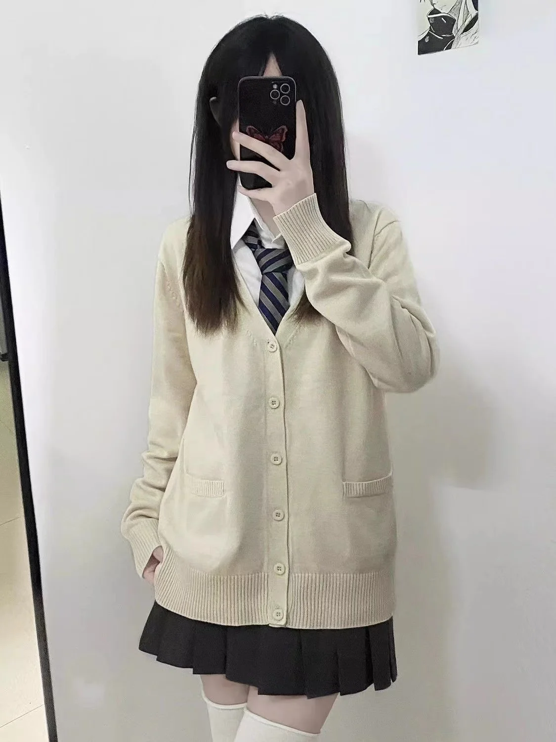甘い学校制服スタイルニットオープンカーディガン長袖アウタージャケット秋冬新着多用途 JK