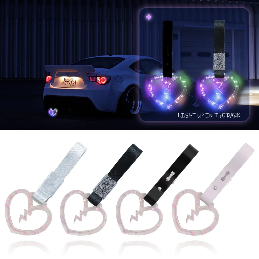 JDM Universal Broken Heart Shape LED Light TSURIKAWA Ring Train Bus Handle Strap Charm Drift For Car Styling