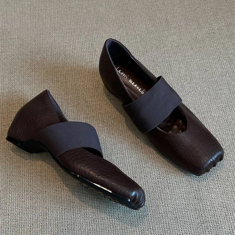 

Luxury Shoes Women2026 New Leather Square Toe Elastic Band Mary Jane Women's Shallow Toe Flat Single Shoe Shoes for Women