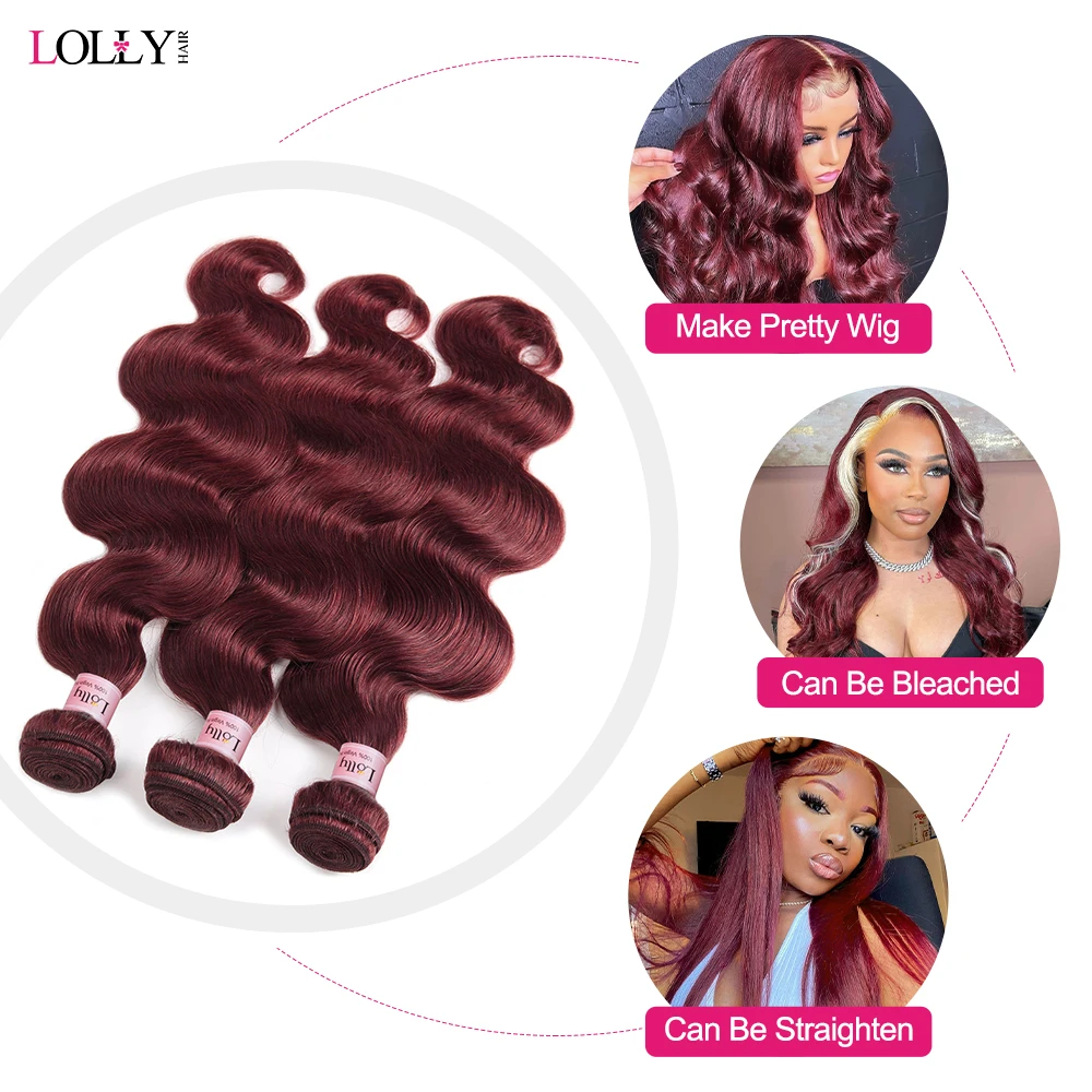 99J Body Wave Bundles Colored Burgundy Red Human Hair Bundles Brazilian Hair Extension Remy Weave Bundles Hair 30 Inch Bundles