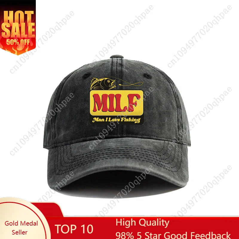 

MILF Man I Love Fishing Baseball Cap Vintage Distressed Dad Hats Men Outdoor Adjustable Fit Hats Cap