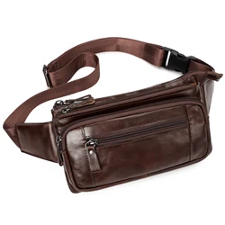 HUMERPAUL Men's Genuine Leather Waist Packs Business Travel Chest Bag Male Waist Belt Phone Pocket Small Bum Bags Free Engraving