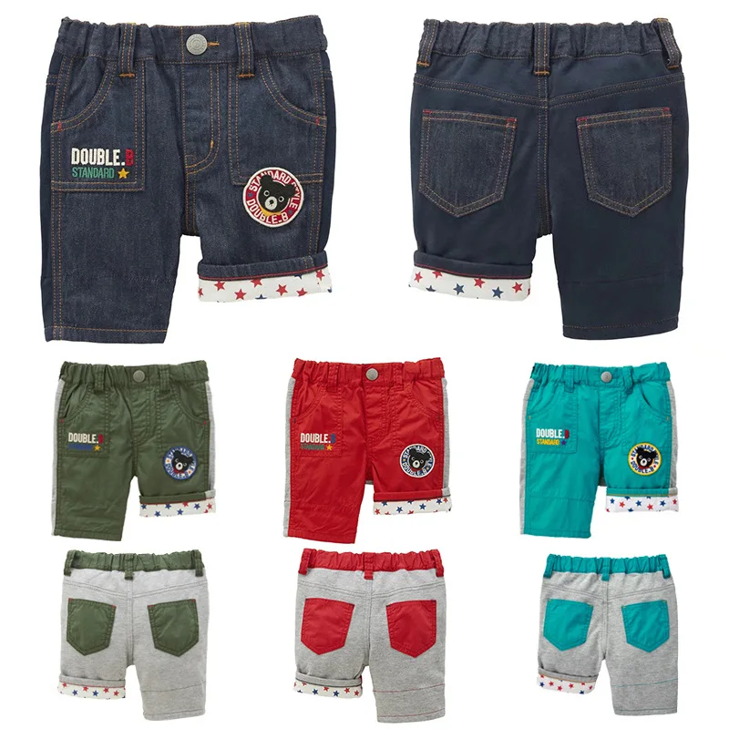 

Boy's cartoon black bear shorts Japanese cartoon cute handsome letter badge embroidered cropped pants