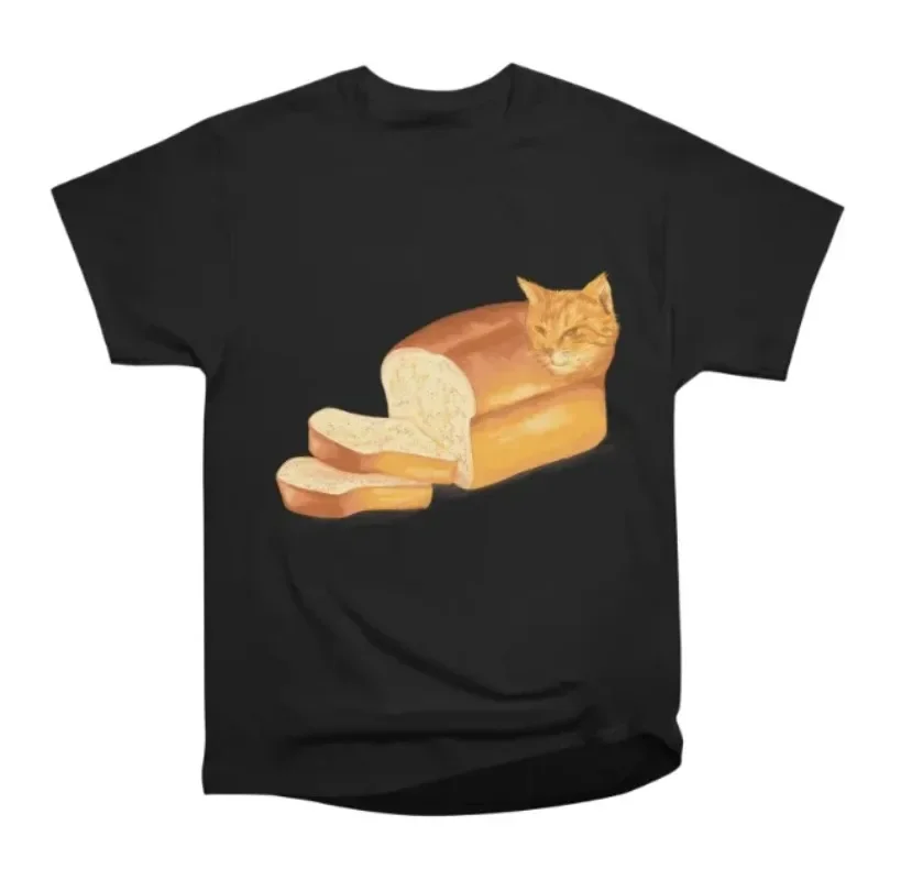 Women Artistic Bread Cat T Shirt Hand Drawn Cat Loaf Print Short Sleeve O Neck Casual Tee Tops Summer Streetwear Daily Wear
