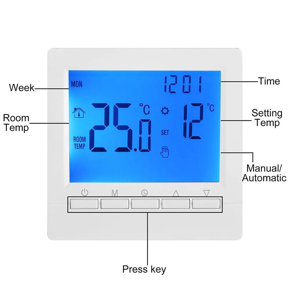 Programmable Digital Room Temperature Controller LCD Thermostat for Gas Boiler Easy Installation Antifreeze Function