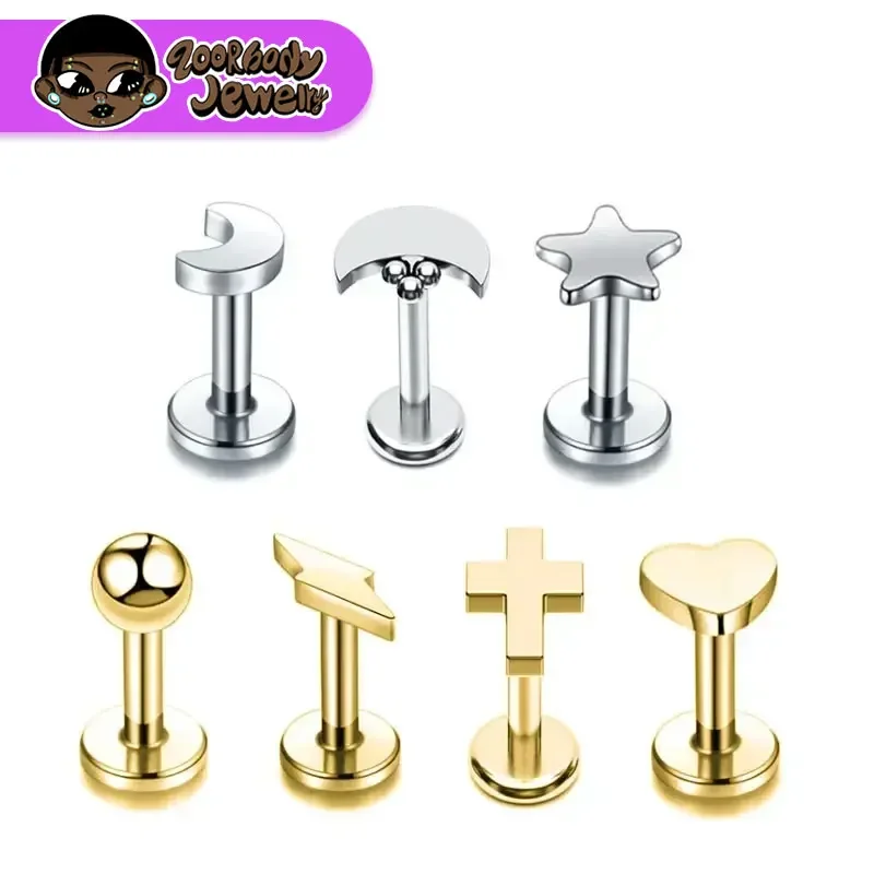 G23 Titanium Tragus Piercing Heart 16G Oreja Moon Lightning Stud Pircing Nariz Conch Cartilage Helix Earrings Labret Jewelry