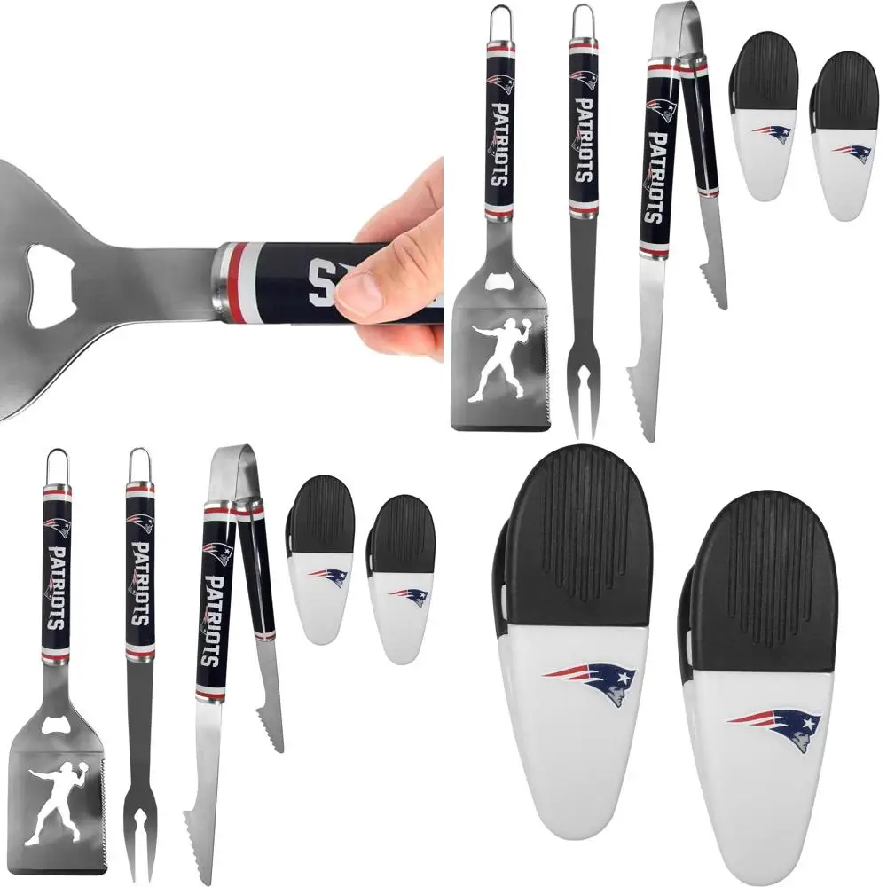 

New England Patriots 3-Piece Steel BBQ Tool Set with Chip Clips, Team-Colored, One Size