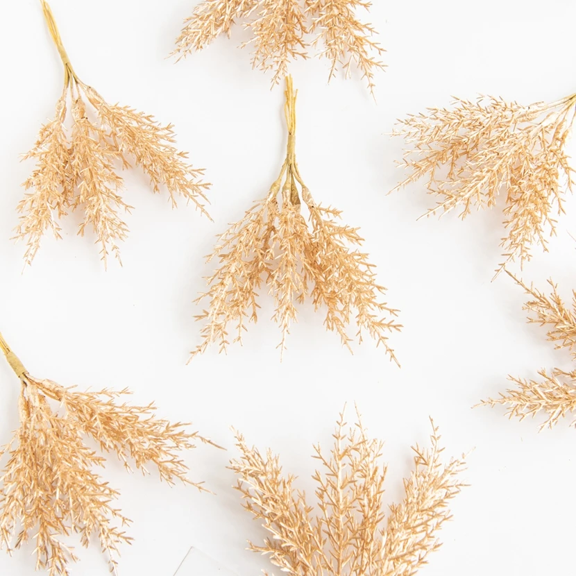 

10Pcs Artificial Plants Golden Silvery Fake Branch Christmas Trees Wreath Home Wedding Accessory High Quality Vase Fillers Decor