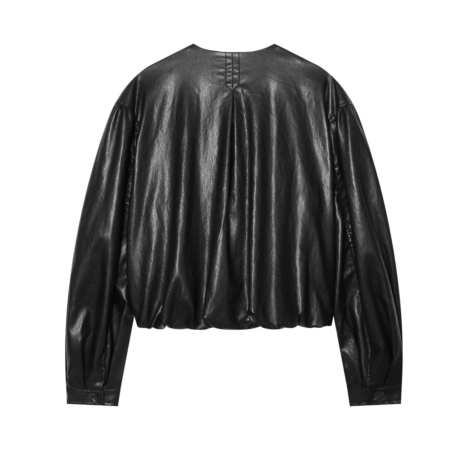 European and American style 2026 spring/summer new women's long sleeved balloon shaped imitation leather jacket jacket