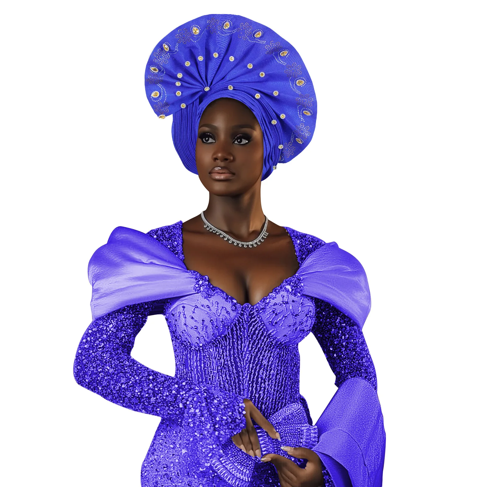 

Fan Style African Women Auto Gele Headtie Nigeria Female Tradition Head Wraps Wedding Party Head ties Headwear