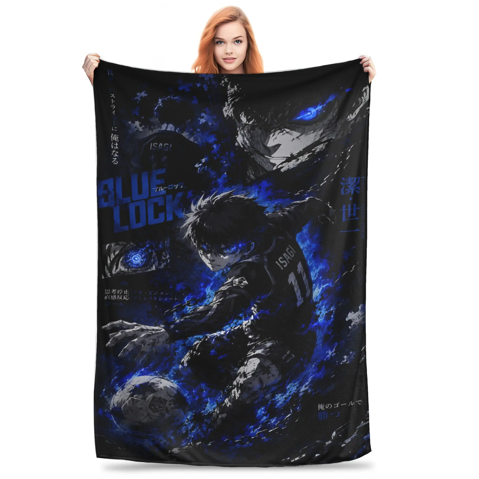 1PC Blue Lock Football Anime  home room decorations Winter Blankets for Adults Bedding Home Interior Sofa Knee
