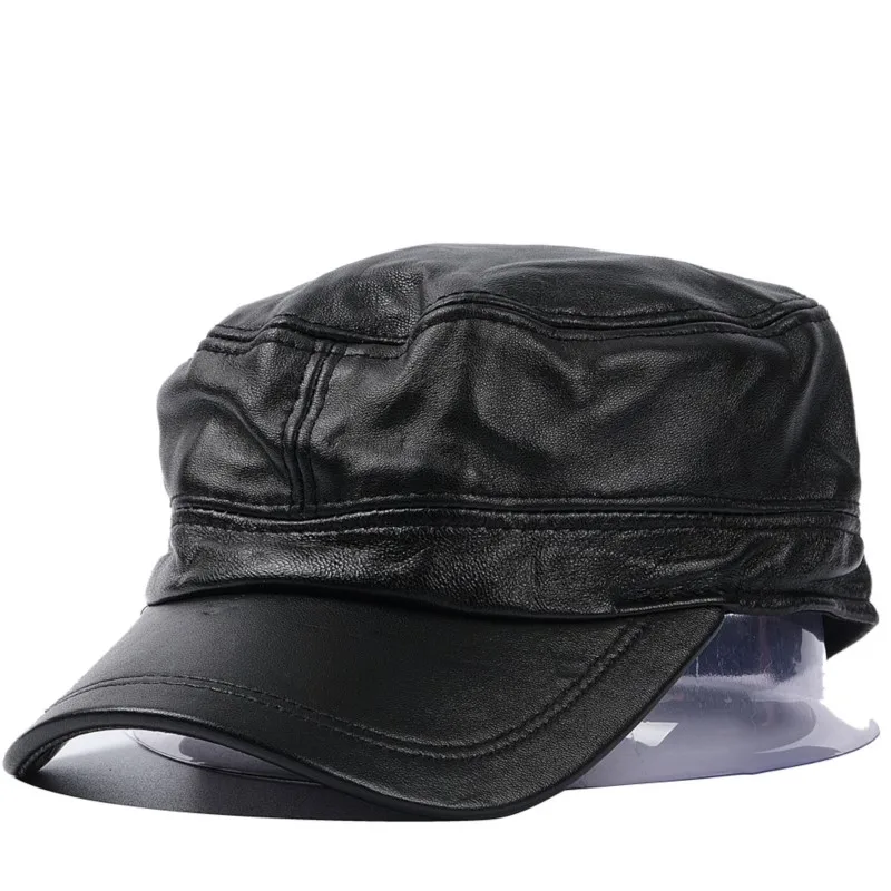 The trend of blue and old flat-topped berets with tongues men's women's leather hats