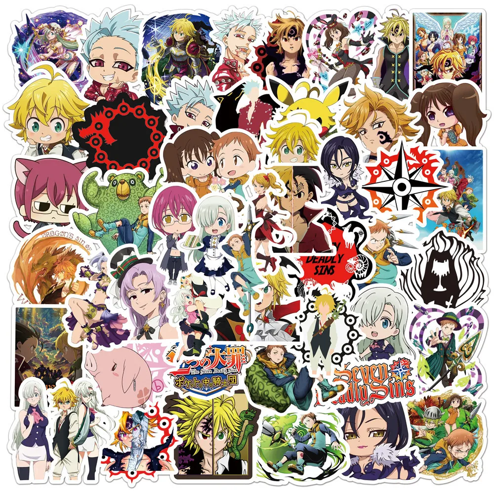 50Pcs Anime Stationery Stickers The Seven Deadly Sins Chibi Cute Kawaii Sticker Stationery Student Cartoon Manga Waterproof
