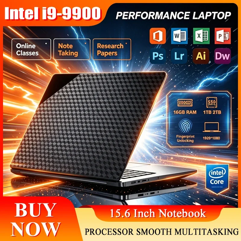 2026 New 15.6'' Laptop Intel Core I9-9900 32GB 2TB Gaming PC Ultra Slim Office Study Computer PC Windows 11 Pro 1920*1080 HD