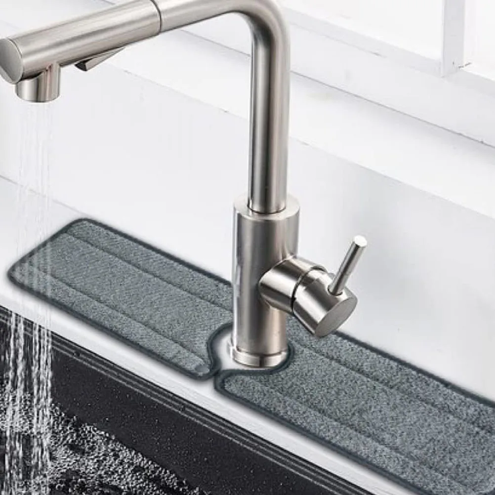 

2 pcs Drain Mat For Kitchen Sink Faucet Absorbent Pad Countertop Protection Splash-Proof Wash Basin Mat Simple Design Water
