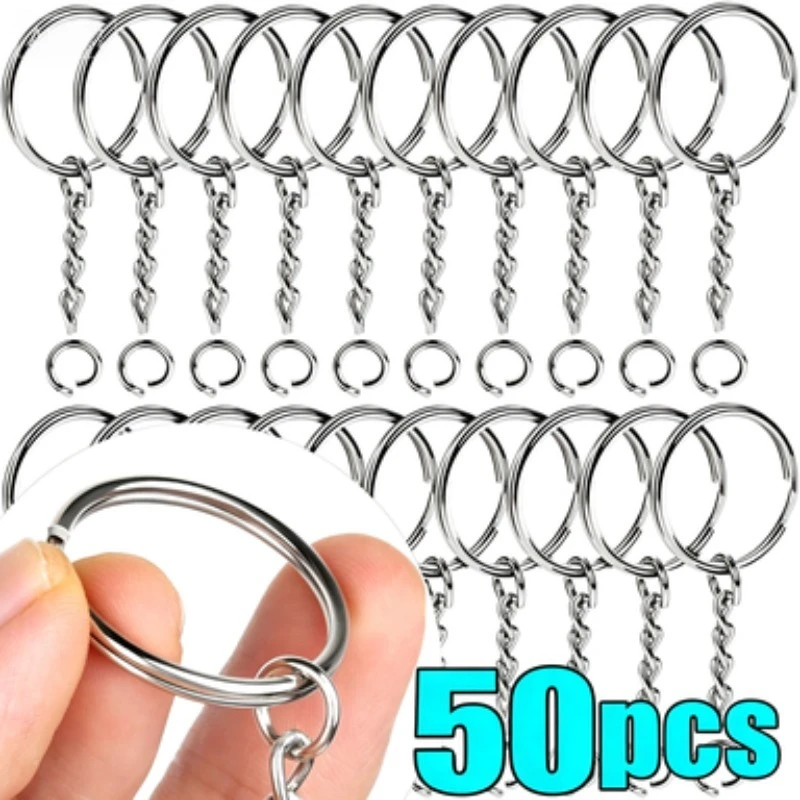 50 Stück Versilberte Metall-Schlüsselanhänger Blanko-Schlüsselringe Schlüsselhalter für Frauen und Männer DIY Schlüsselkette Schlüsselring-Zubehör