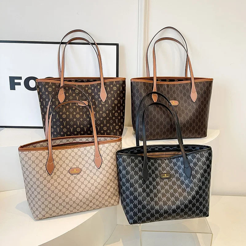 Borsa tote da donna in pelle vegana monogramma 2025, tracolla/borsa convertibile a 2 vie con hardware dorato, borsa di grande capacità