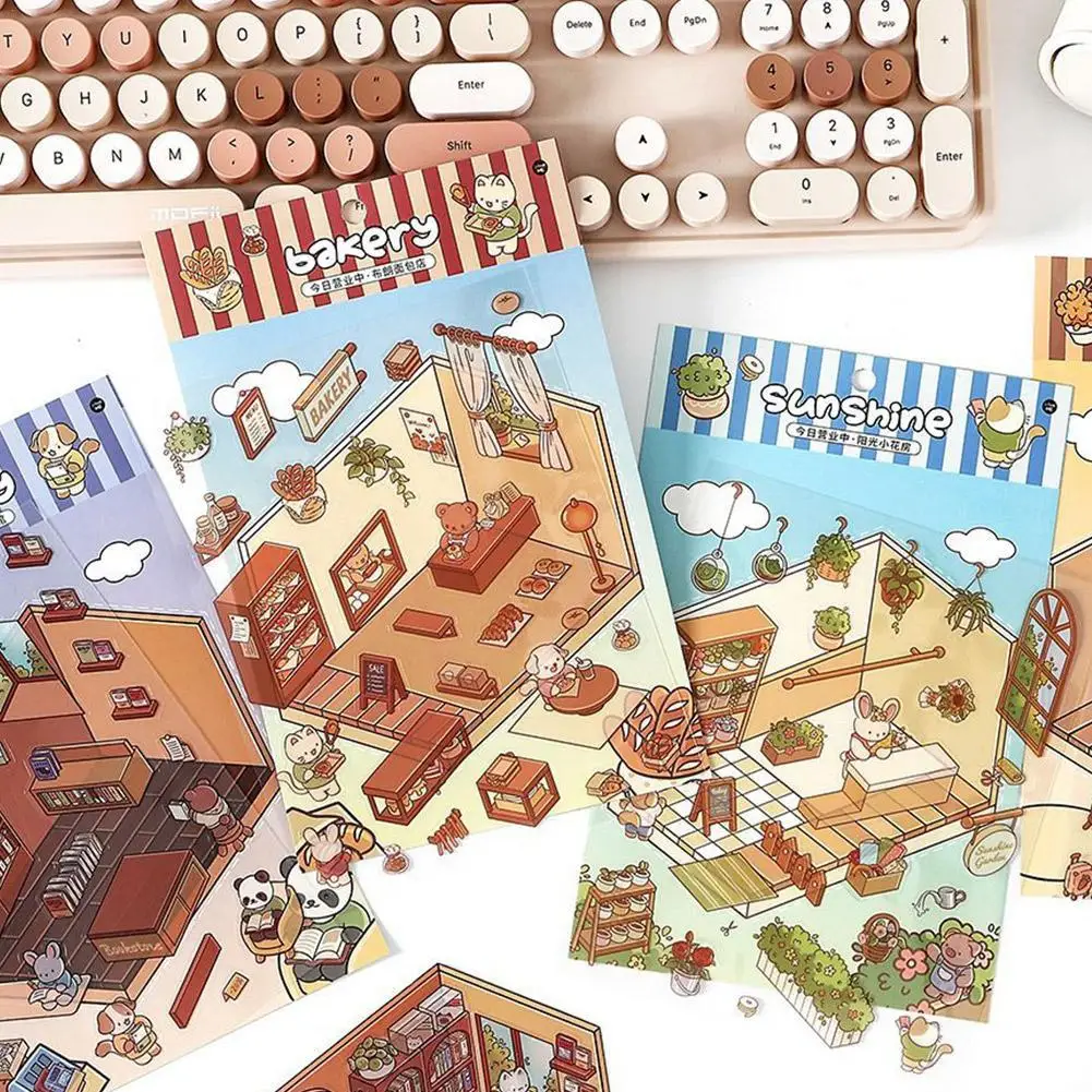 Cartoon Miniature Scene 3D Miniature Scene Stickers Landscaping Stickers DIY Cabin Scene Stacking Hand Account Cute Gift For Kid