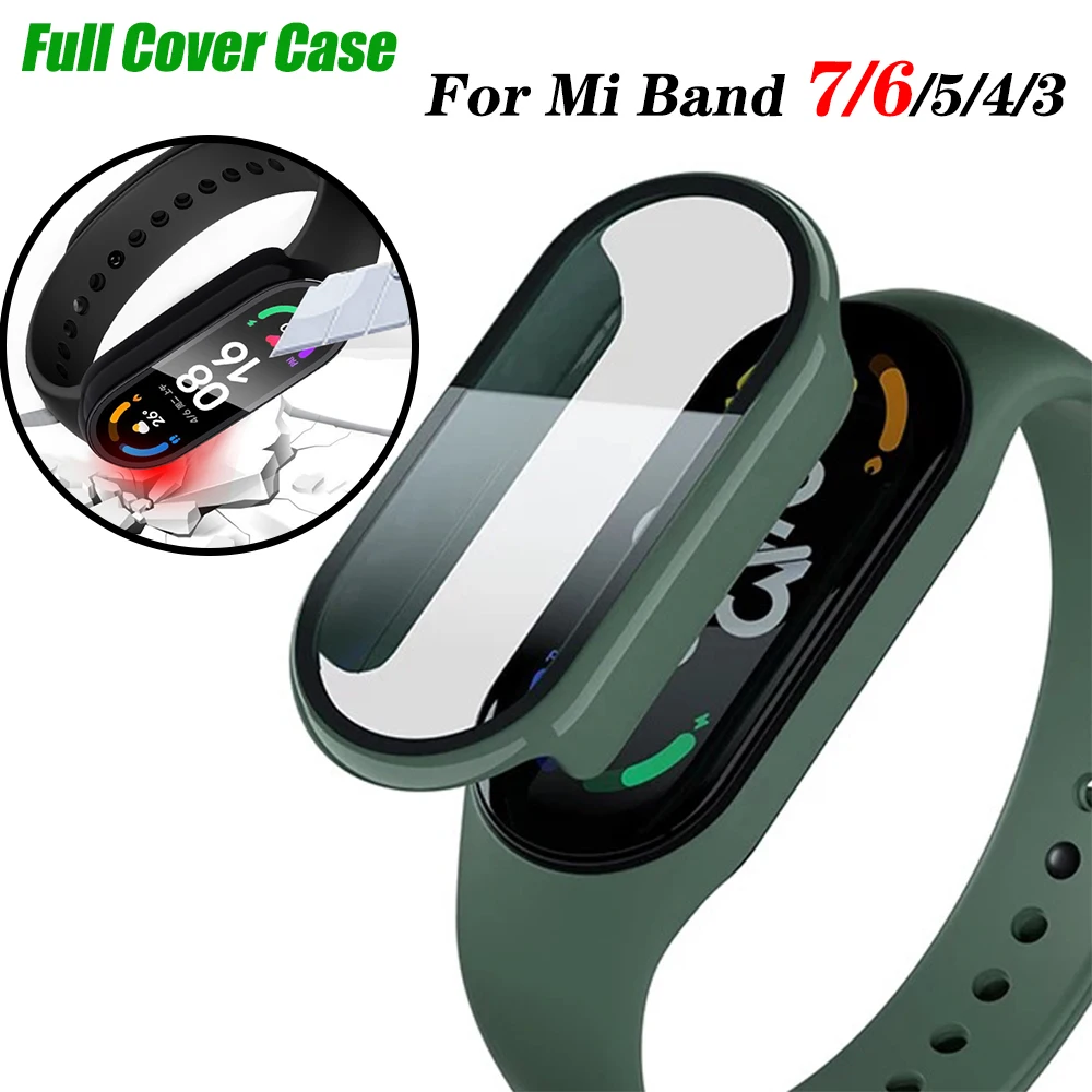 Case Cover+Glass For Xiaomi Band 7 6 Accessories Case+Film Full Coverage Protective Cover Mi Band 7 6 5 4 3 Screen Protector