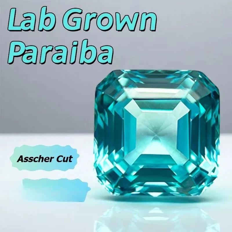 Im Labor gezüchteter Paraiba Asscher-Schliffedelstein für selbstgemachte, fortschrittliche Schmuckherstellung, Inlay, Ring, Halskette, Armband, wählbares Zertifikat – Detail 1
