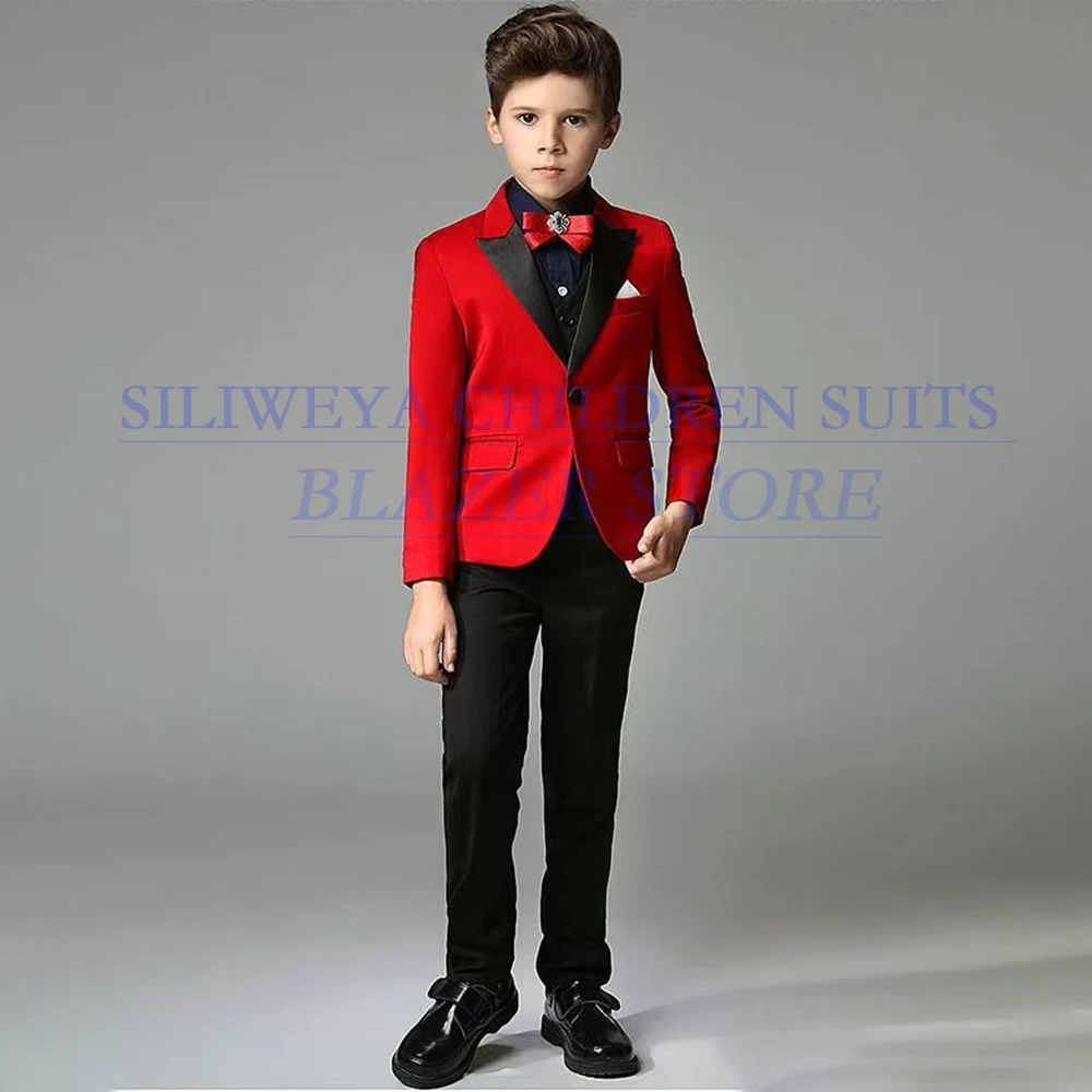 

Elegant Boy's Suits Clothing Fashion Red Coat With Black Pants Sets Luxury Wedding Children Outfits 2 Piece Kids Clothes