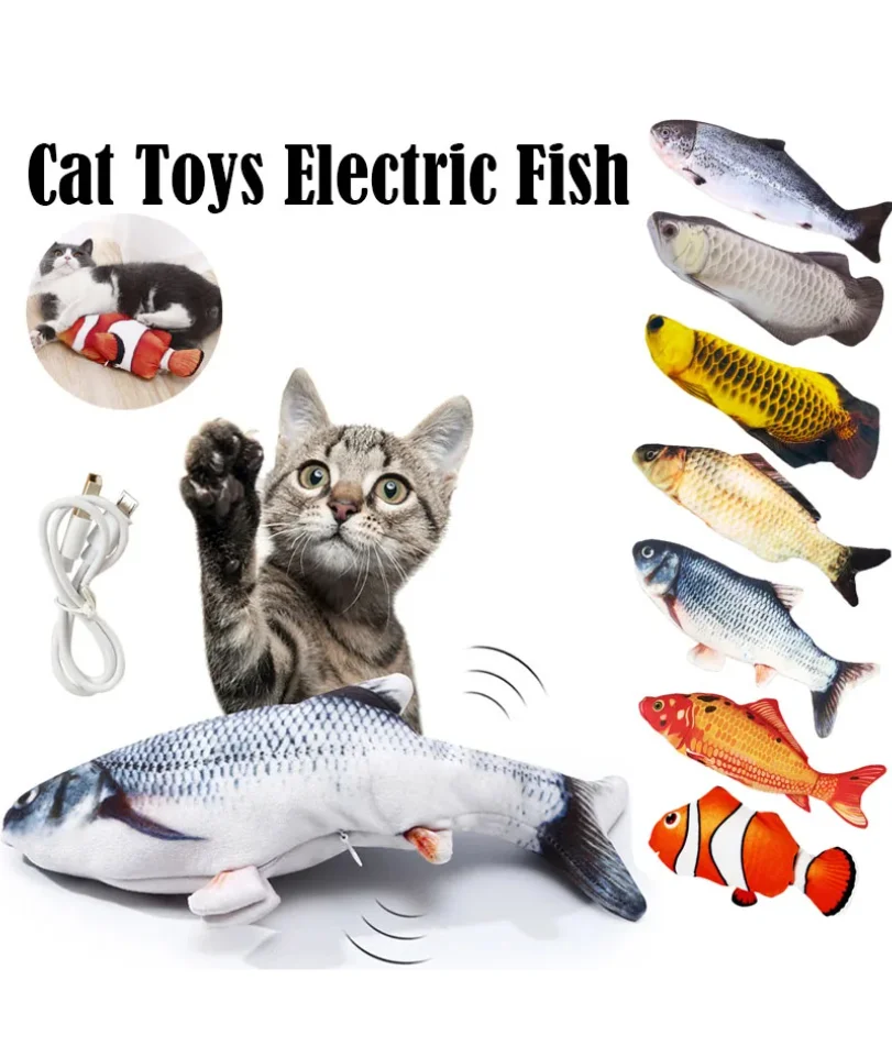

Electric Cat Toy Fish Pet Cat Toys Simulation Fish Swing Kitten Dance Fish Toy Funny Cats Chewing Playing Supplies USB Charging