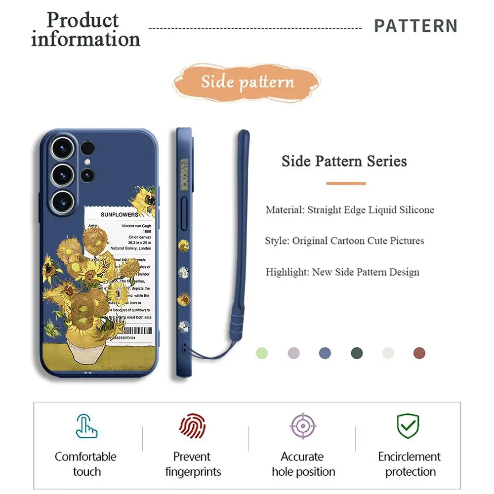 Custodia per telefono per Samsung Galaxy S24 Ultra S20 FE S22 Plus S23 Ultra 5G S21 Luxury Square Liquid Van Gogh girasoli Cover