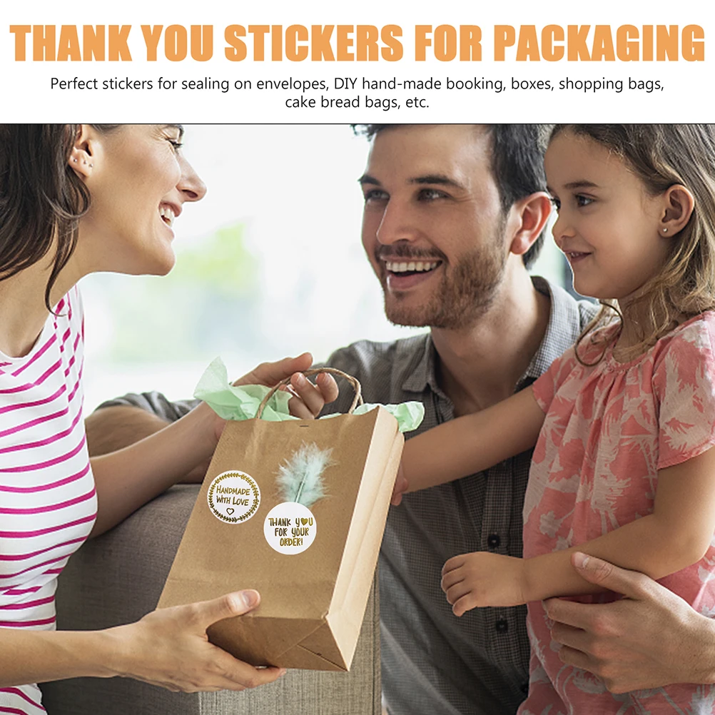 

500Pcs Thank You Stickers Roll Sealing Stickers Handmade With Love Durable Labels Packaging