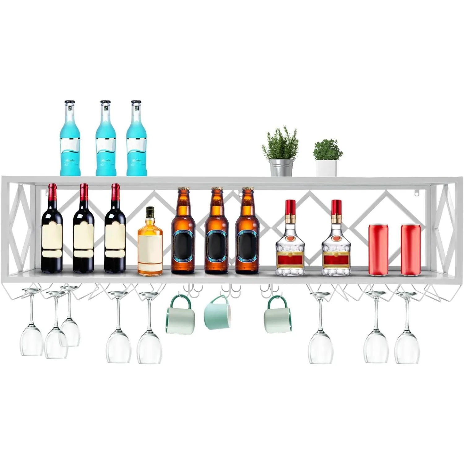 Wall Mounted Wine Rack with Wine Glass Rack Metal Wine Storage Display Shelf Wine Multifunctional Iron Bottle Holder